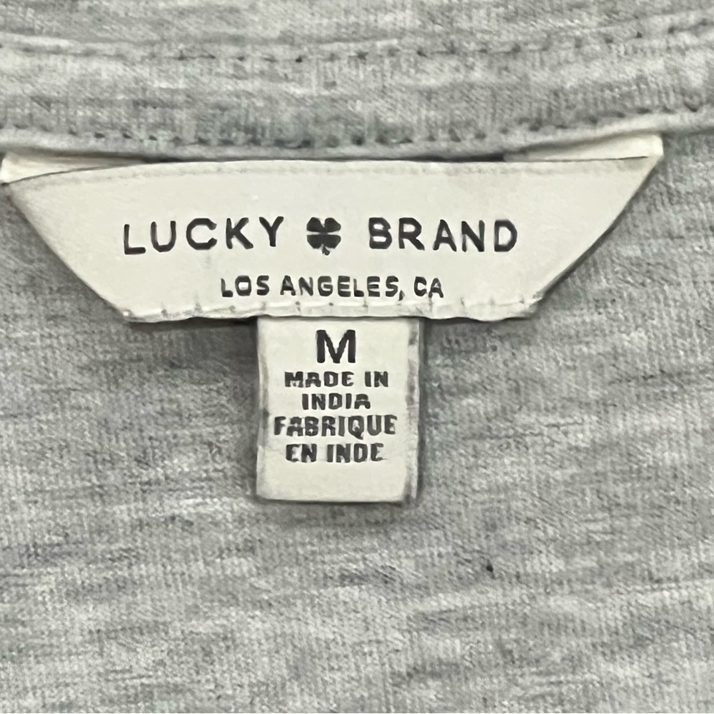 Lucky Brand Heather Grey Embroidered Florals Shirt Size Medium - Picture 14 of 15